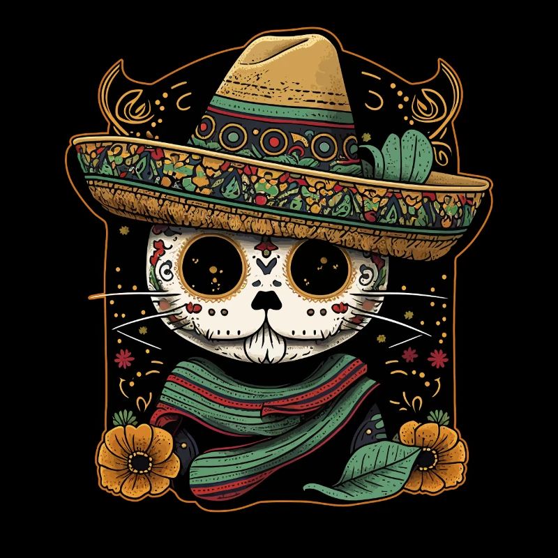 Mexican Cat Cinco De Mayo Sugar Skull Sombrero