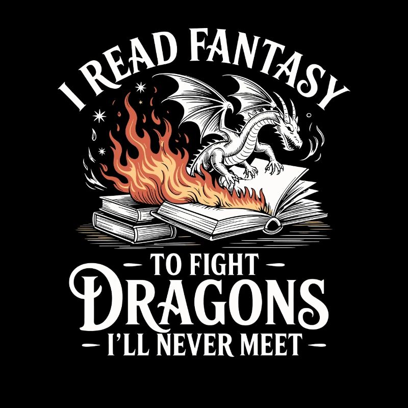 Fantasy Book Reading Dragon Funny Nerd Bookworm