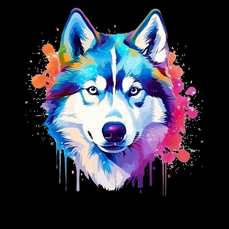 Bunte Husky-Hunde-Splash-Art