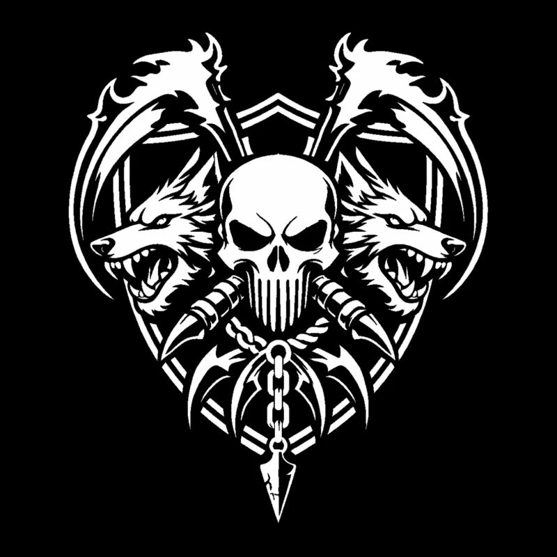 Skull and Twin Wolves Warrior Emblem