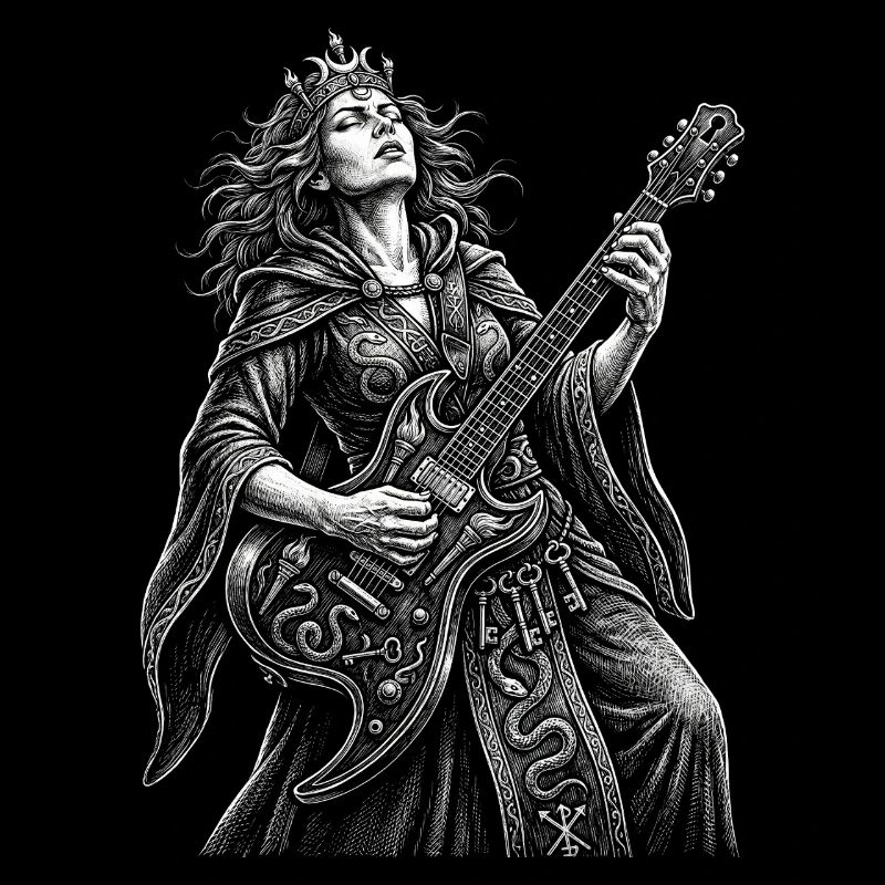 Hécate joue de la guitare