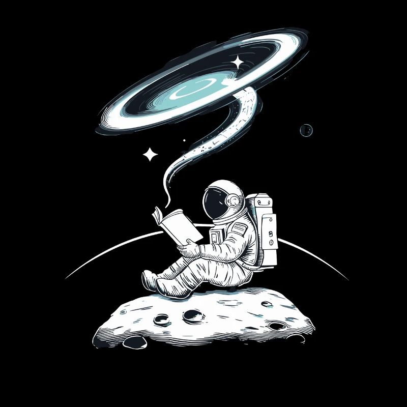 Astronaute en lecture dans l’espace sur la Lune avec