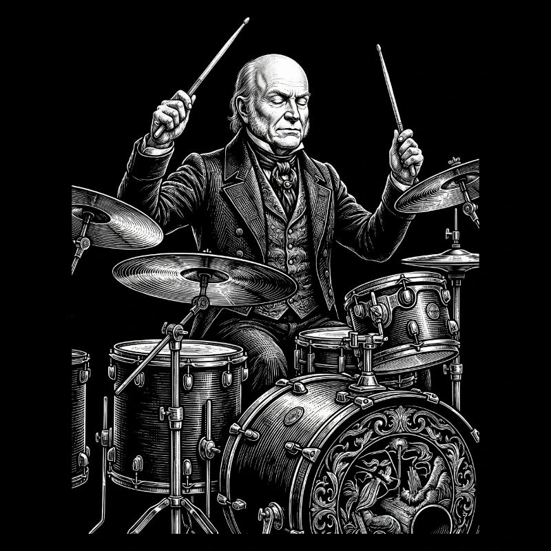 John Quincy Adams plays drums