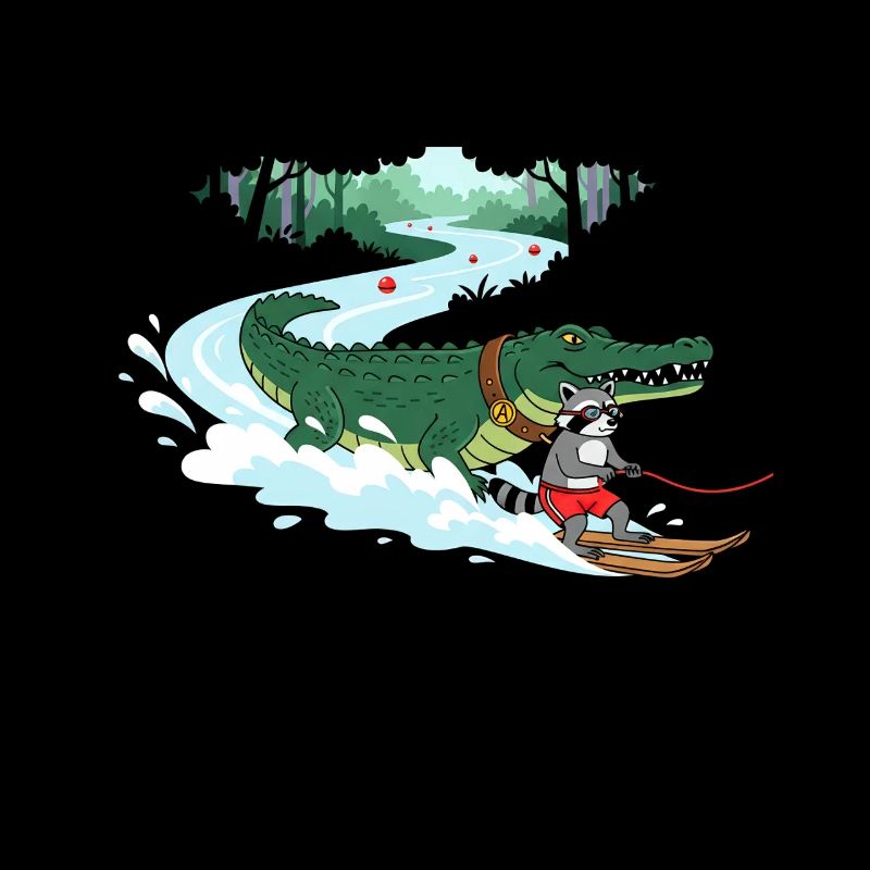 Krokodil Surfer und Katzenbegleiter