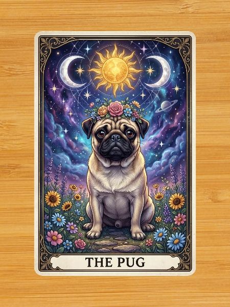 Sun Moon Pug Tarot Illustration