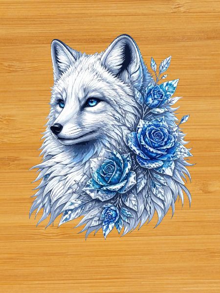 Eiswolf mitblauen Rosen