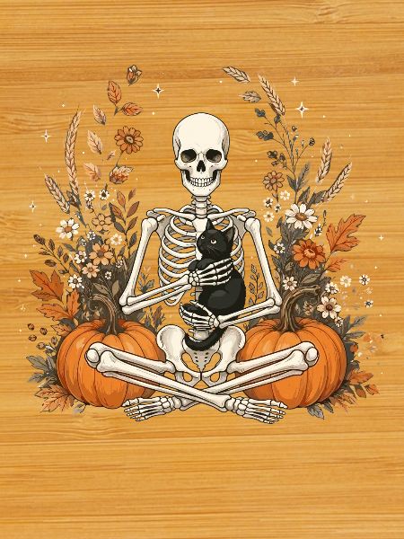 Halloween, Skeleton, Black Cat