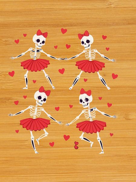 Skeleton dances in red tutu