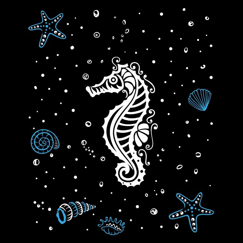 Seepferdchen mit Wasserspritzer. Maritim.