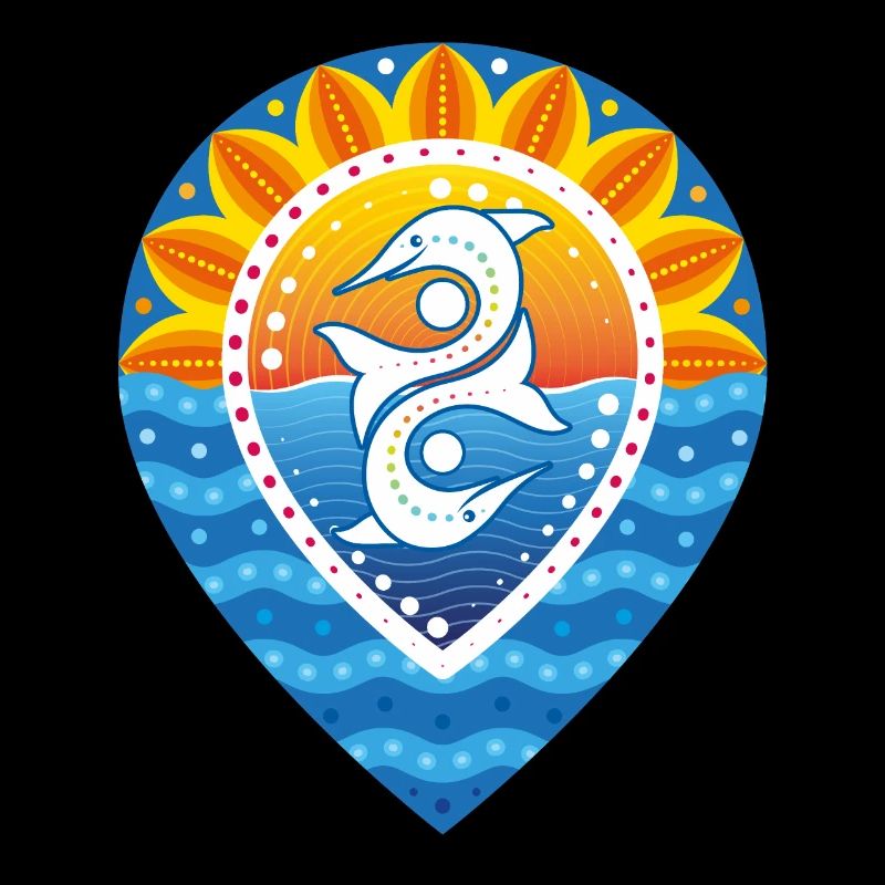 Pinpoint sunset sun waves dolphins