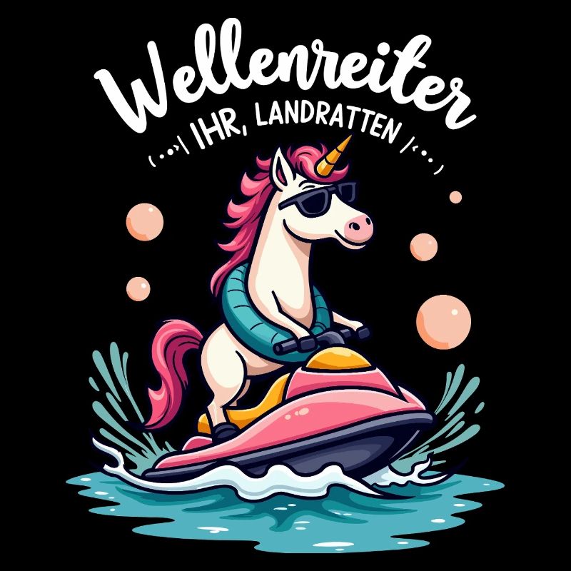Pinker Einhorn Wellenreiter