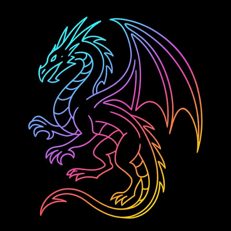Rainbow dragon in neon lines