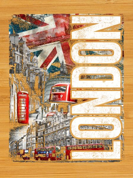 London Collage: Flags, Buses & Bricks