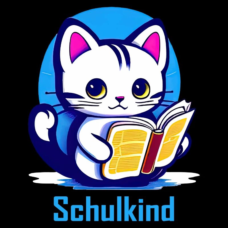 Schulkind Katze mit Buch