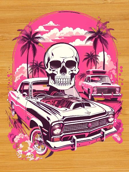 Voiture classique et crâne