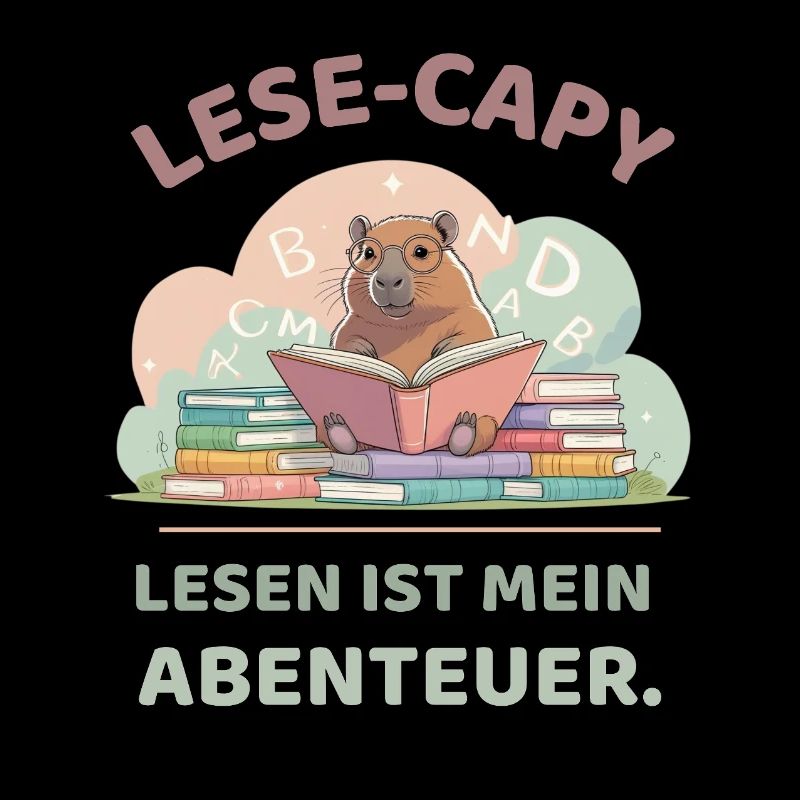 Capybara reading between stacks of books