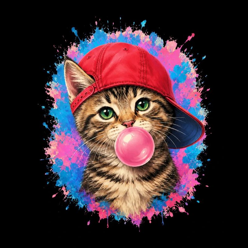 Coole Katze mit Cap und Kaugummi