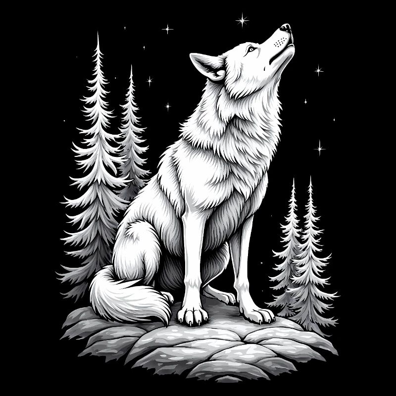 Wolf Drawing Sketch Illustration Black White