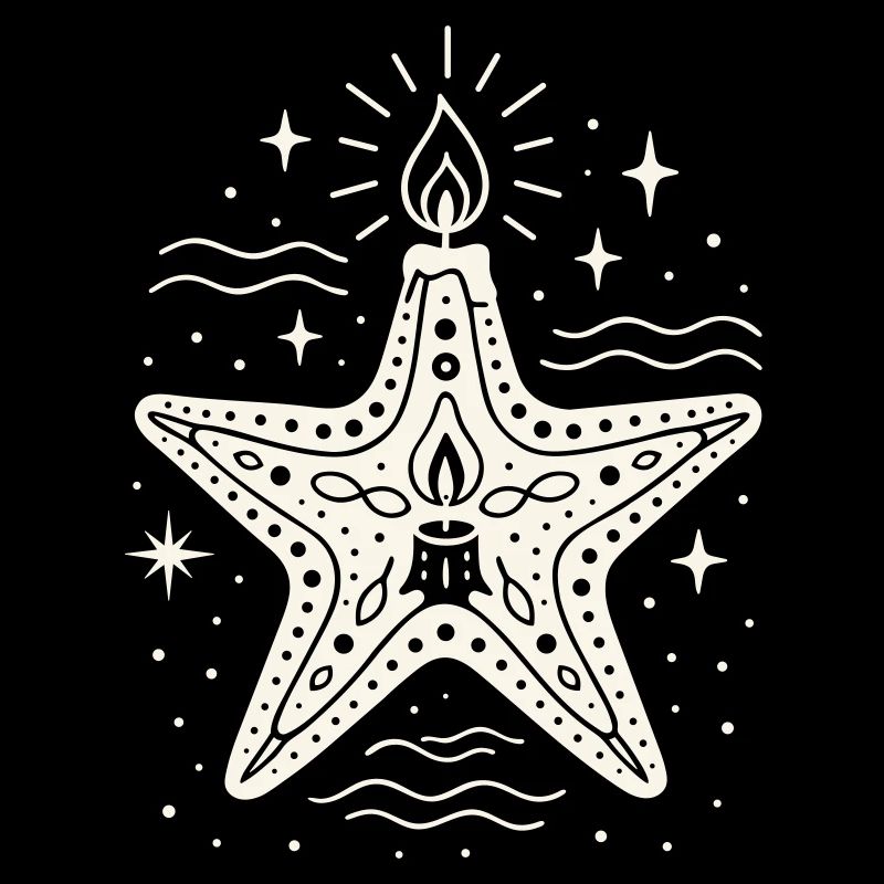 Étoile de mer avec bougie - Conception maritime de Noël