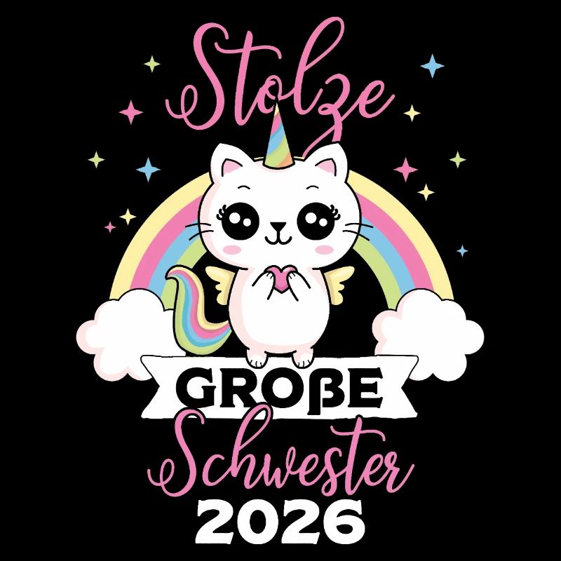 Fière Grande Sœur 2026 Licorne Chat Bébé