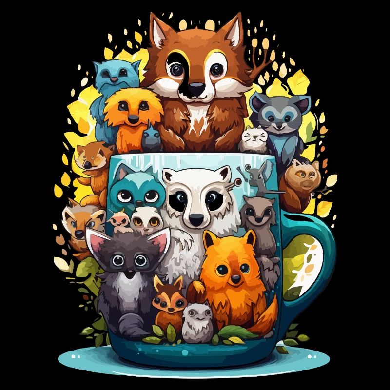 Tiermug: Farbenfrohe Tierfamilie