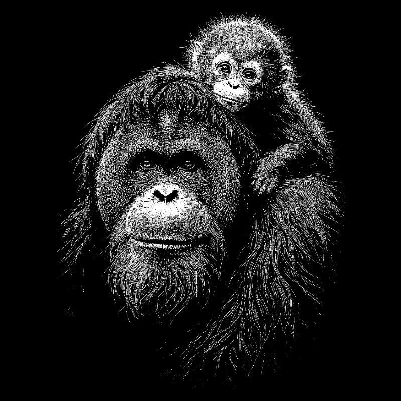 Orangutan Mutter mit Jungem Silhouette