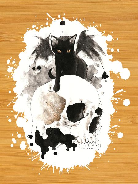 Witch cat on skull