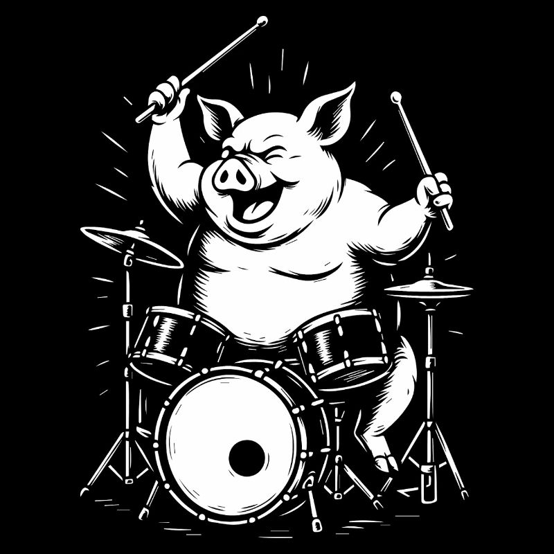 Funny Pig plays the drums