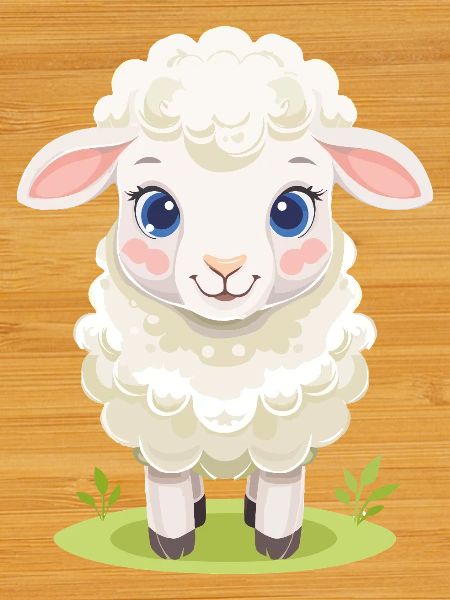 Cuddly lamb on green pasture