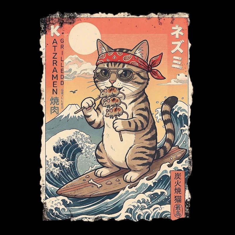 Kawaii Surfer Katze