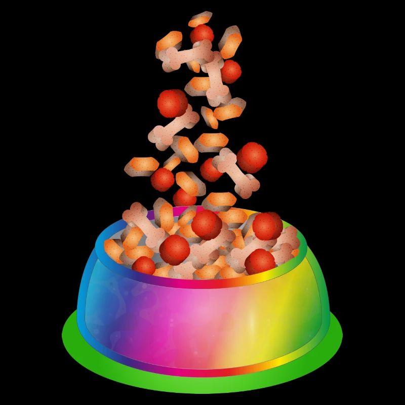 Hundenapf in Regenbogenfarben mit Hundefutter