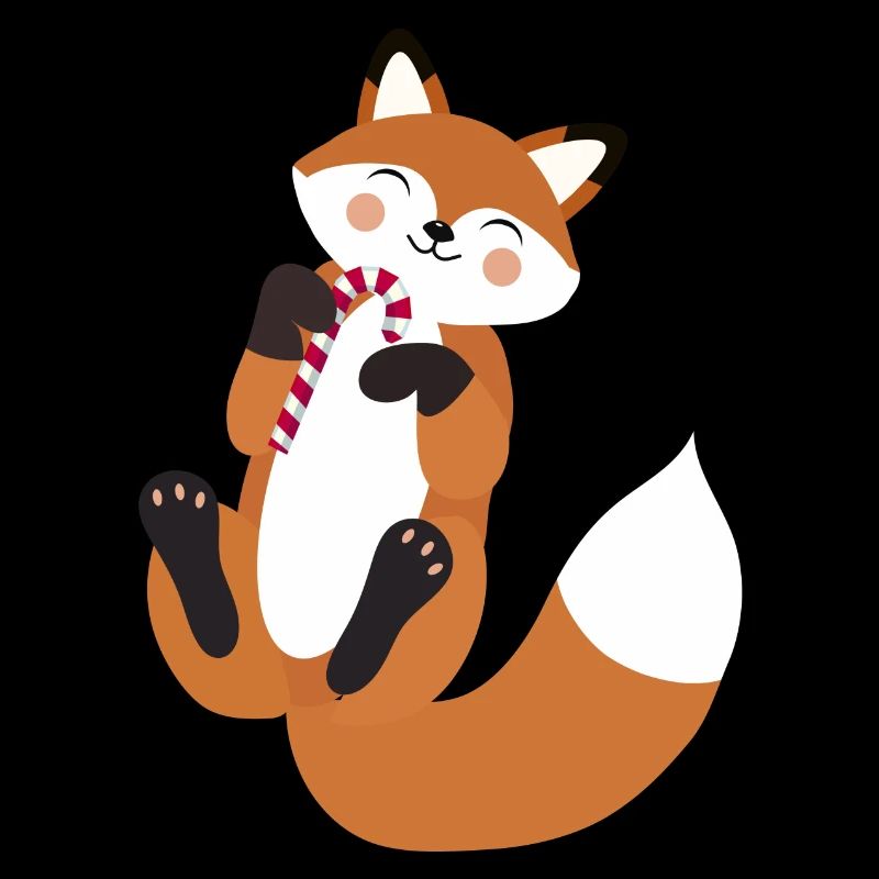 Playful fox with candy cane for Christmas