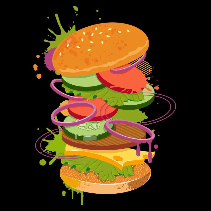 Burger graffiti coloré dans le look de la cuisine de rue
