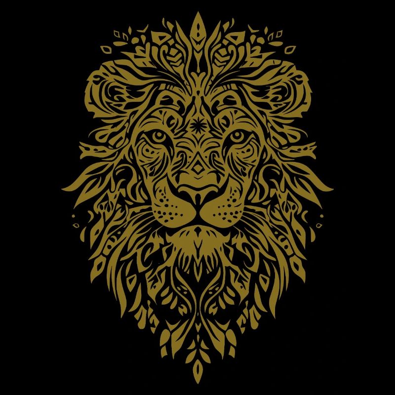 Lion head with leaf pattern in gold