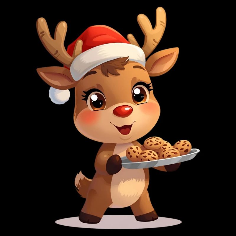 Renne avec chapeau de Père Noël et biscuits
