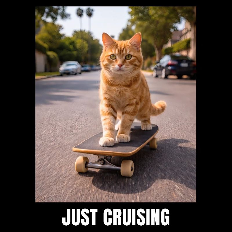 Just Cruising Skateboarding Cat Meme