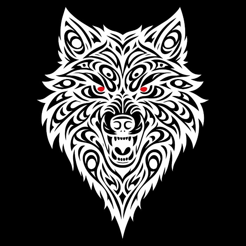 Embossed wolf head with tribal pattern