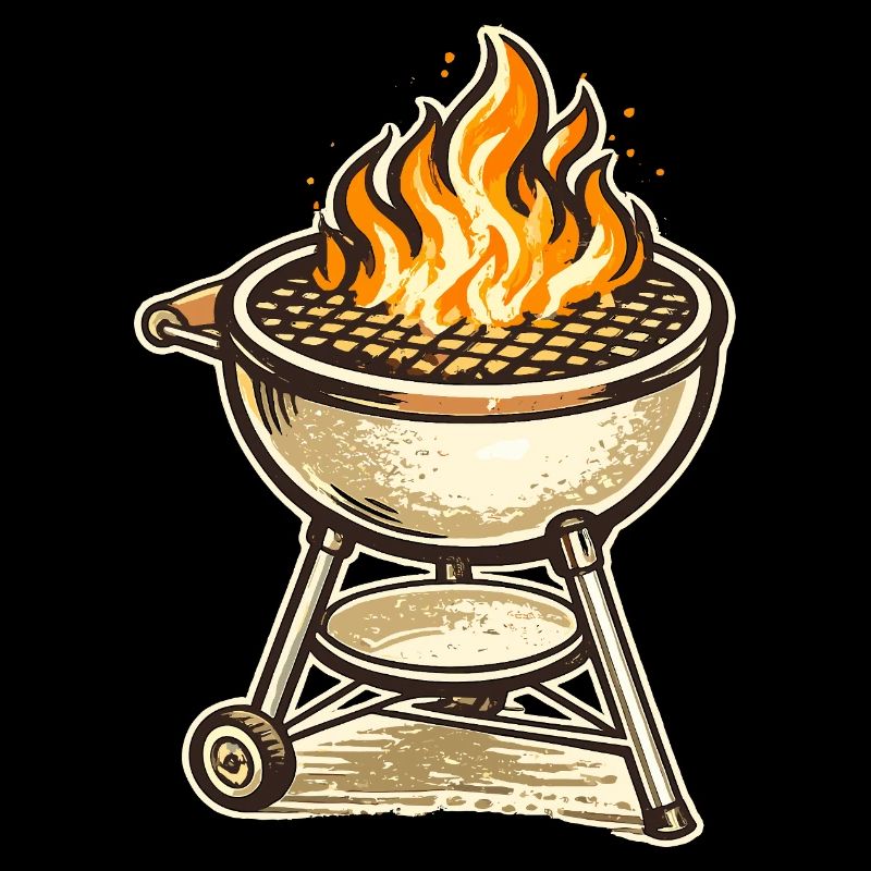 Grill Fire Motif Retro BBQ