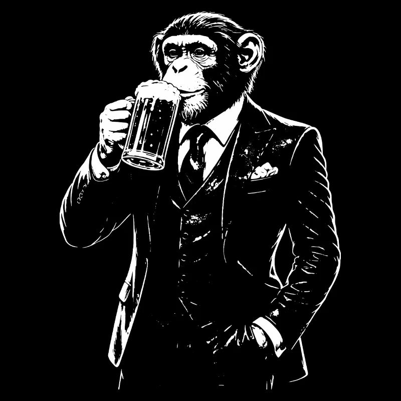 Kostüm-Affe schlürft Bier