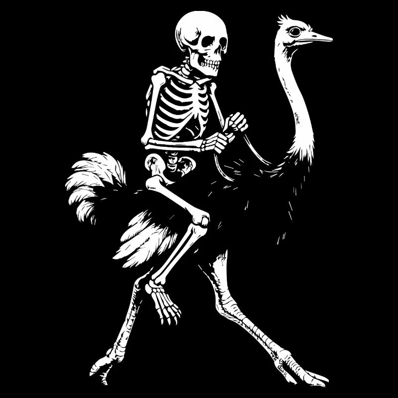 Eerie Skeleton on Flying Ostrich Illustration