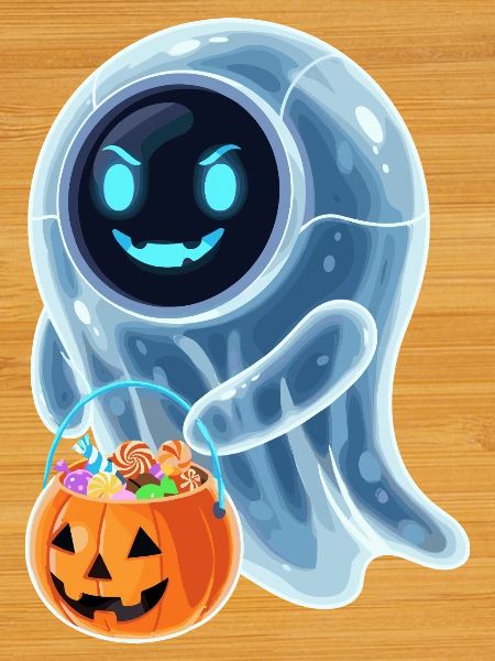 Robot Ghost with Pumpkin Bucket