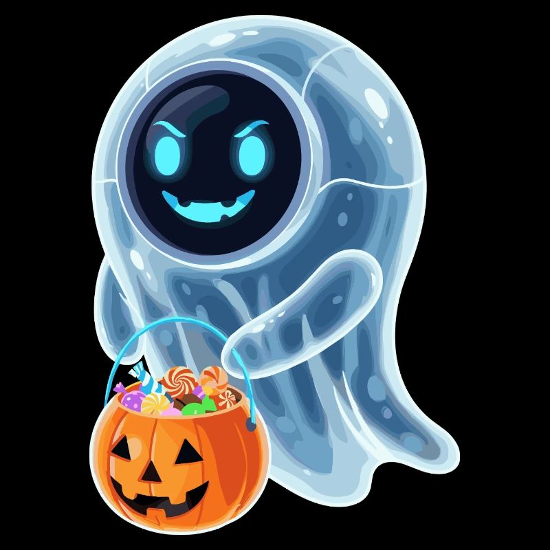 Robot Ghost with Pumpkin Bucket