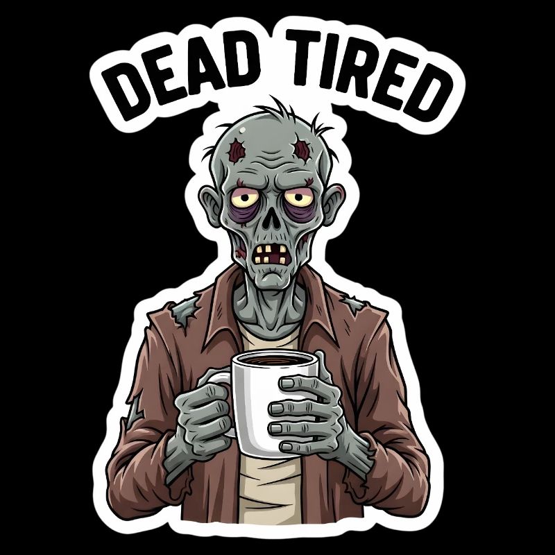 Dead Tired Funny Zombie with Coffee Mug