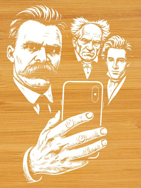 Nietzsche-Selfie mit Schopenhauer und Kierkegaard