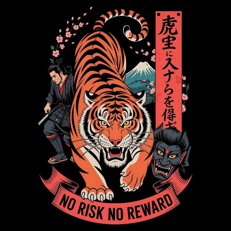No Risk No Reward Tiger Samurai Design