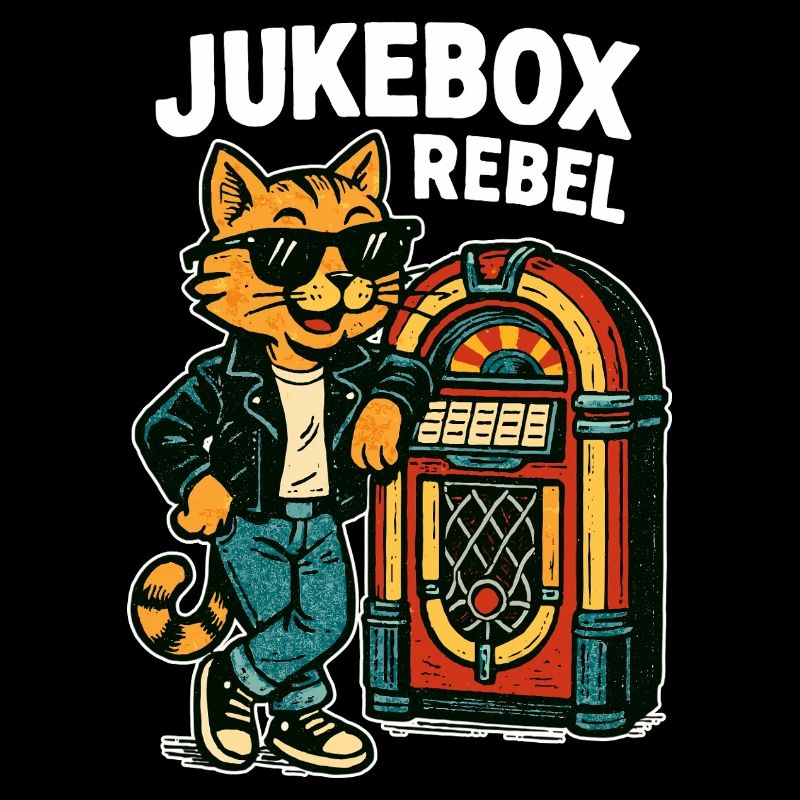 Jukebox Rebel: Cool Retro Cat in Comic Style