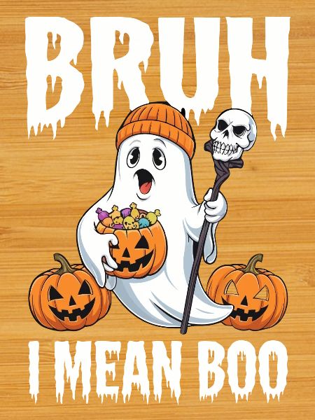 Spooky Halloween Ghost with Pumpkins