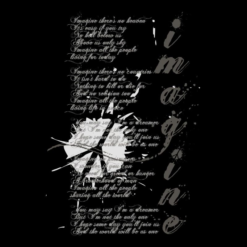 imagine - grafisches Peace-Zeichen und Lied-Text