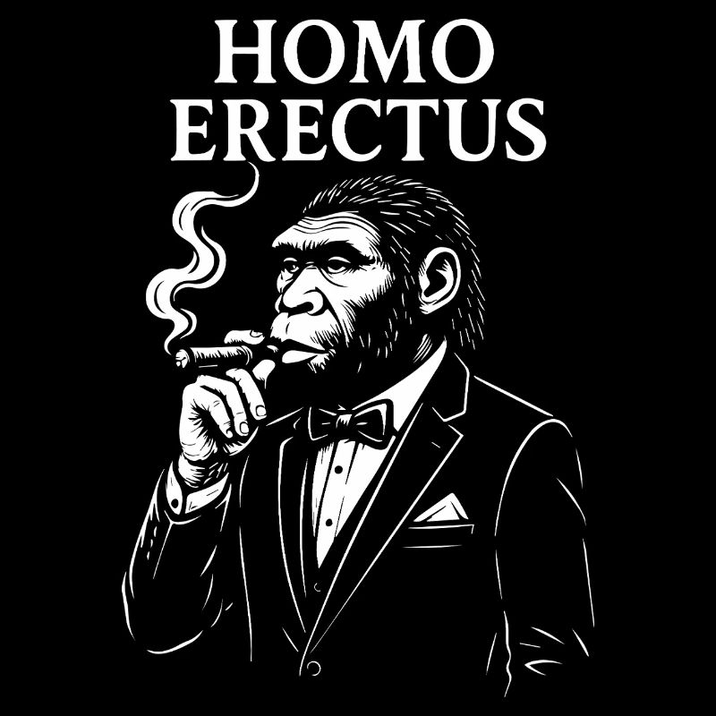Elegant Home Erectus raucht eine Zigarre