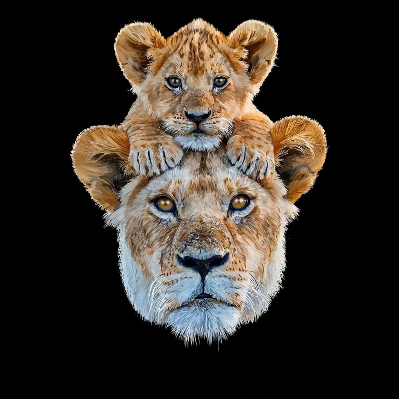 Löwenmutter mit Jungem